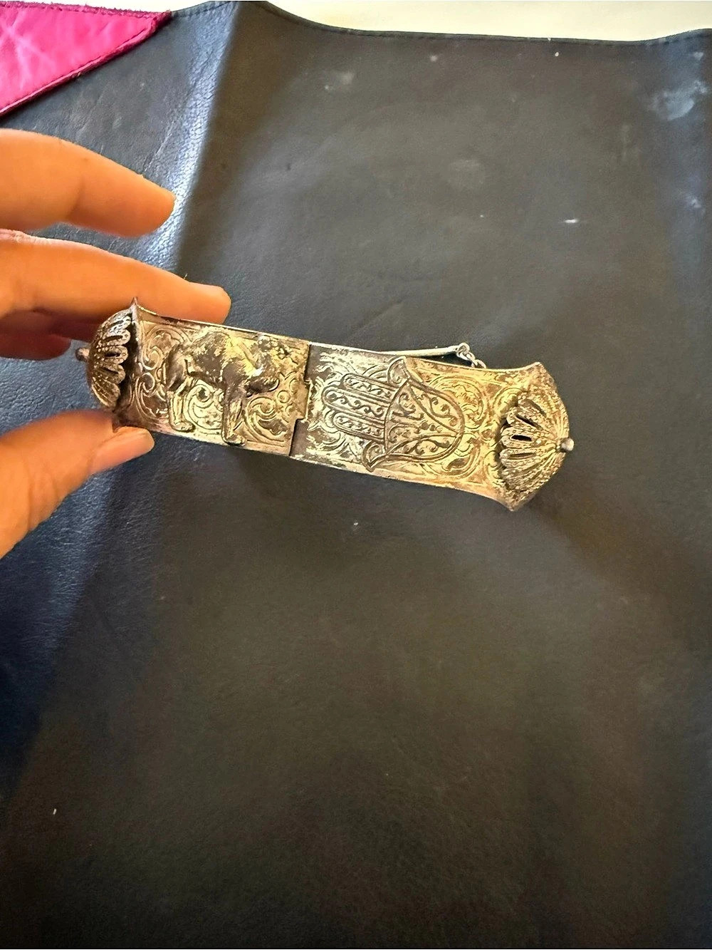 Ornate Engraved Cuff Bracelet in Gold & Silver